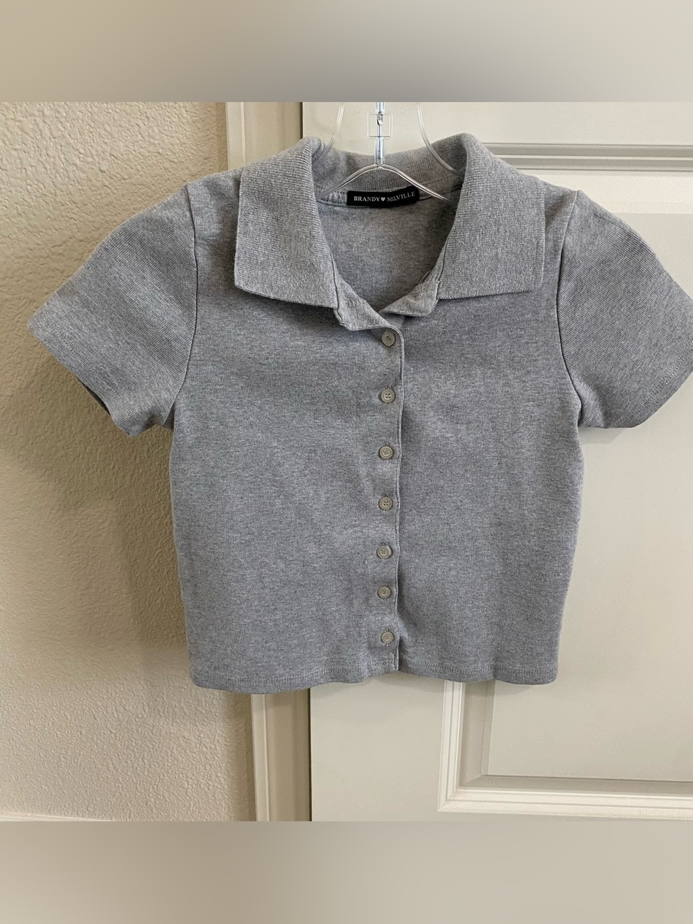 Brandy Melville Light Grey Short-Sleeve Button Polo